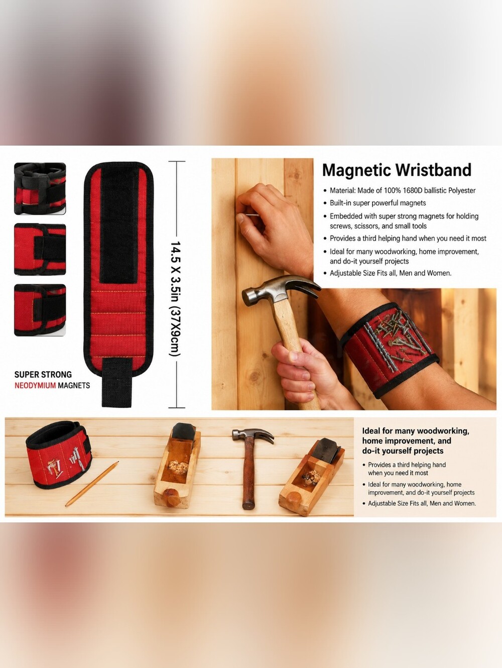 Magnetic Wrist Tool Pouch for Men Grooming - Red